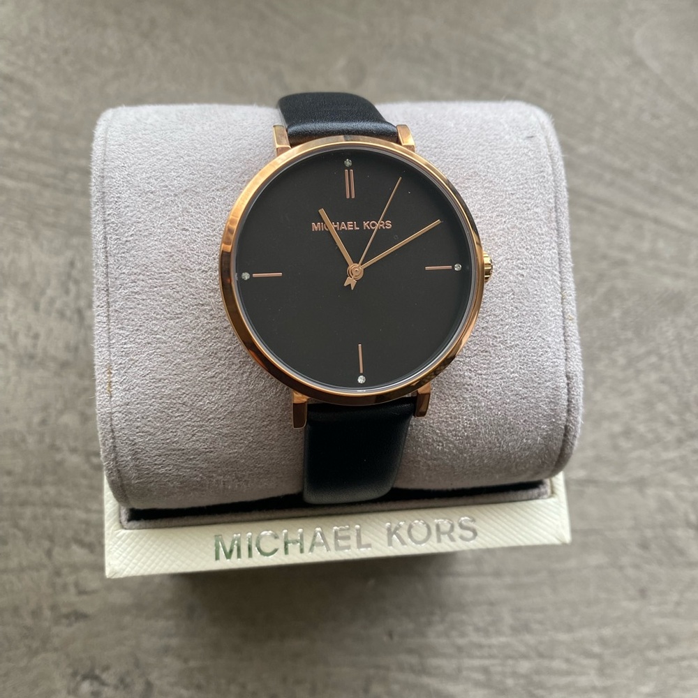 Michael Kors MK7101 Black Leather, Stainless Steal Watch